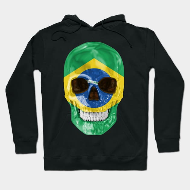 Brazil Flag Skull - Gift for Brazilian With Roots From Brazil Hoodie by Country Flags